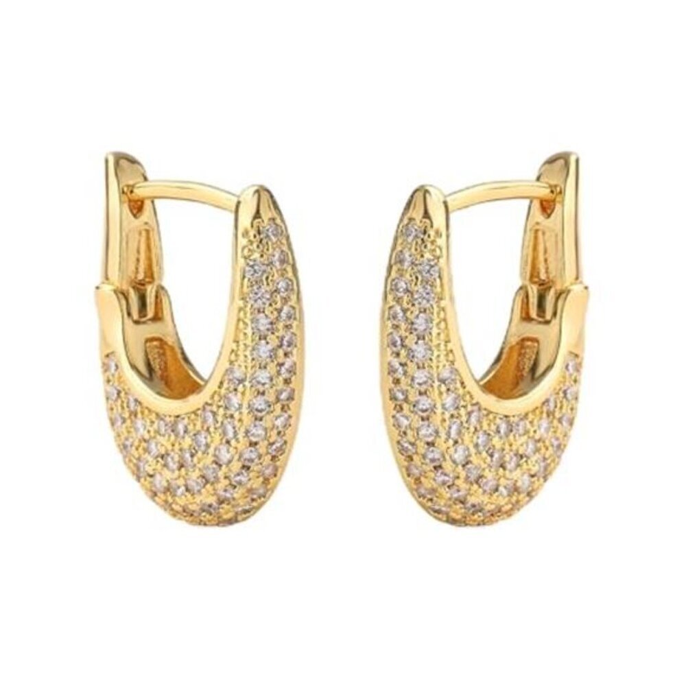 18K Gold Plated CZ Geometric Hoop Earrings Minimalist Luxury Modern Design Gift